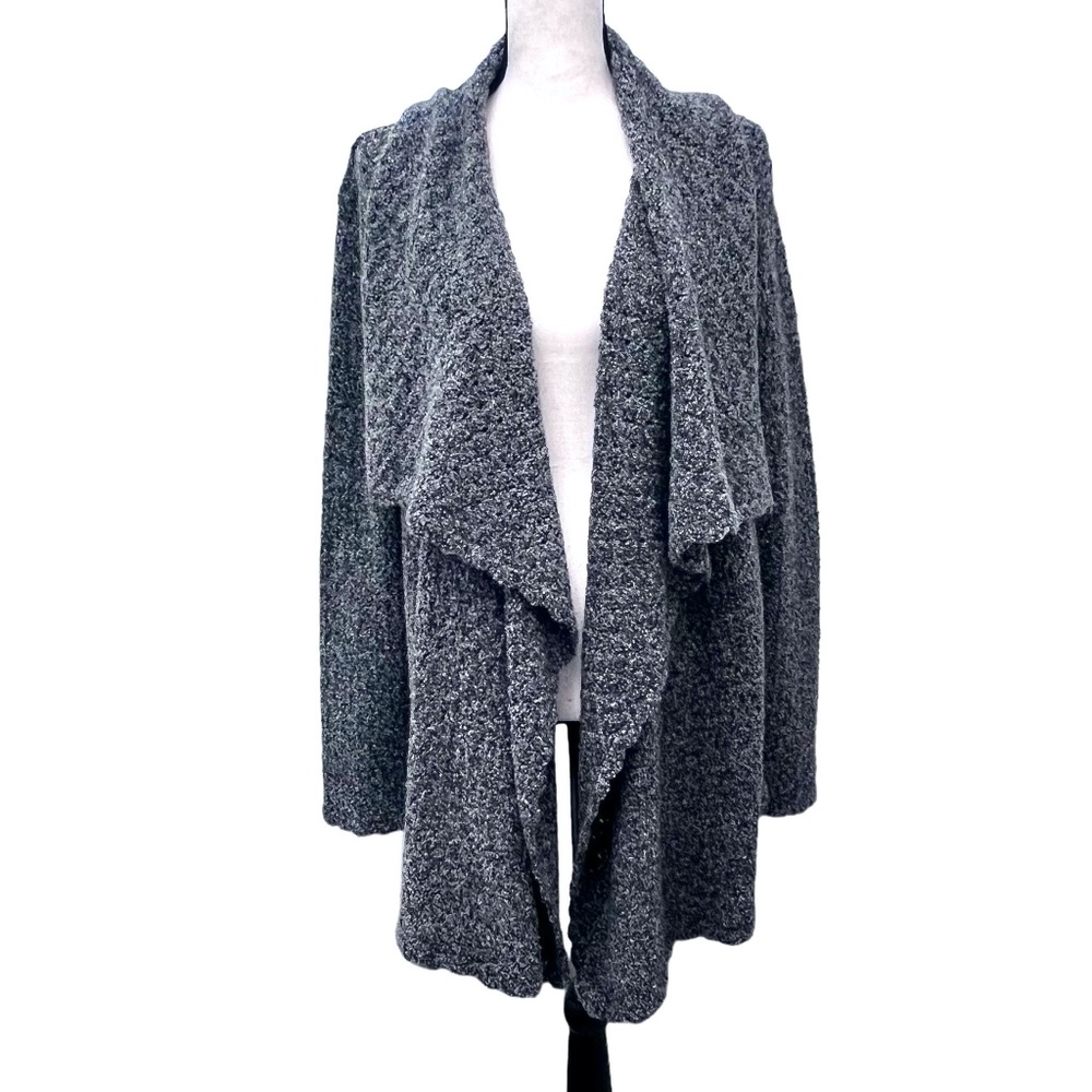 ST. JOHN YELLOW LABEL CHARCOAL GRAY MELANGE OPEN KNIT CARDIGAN